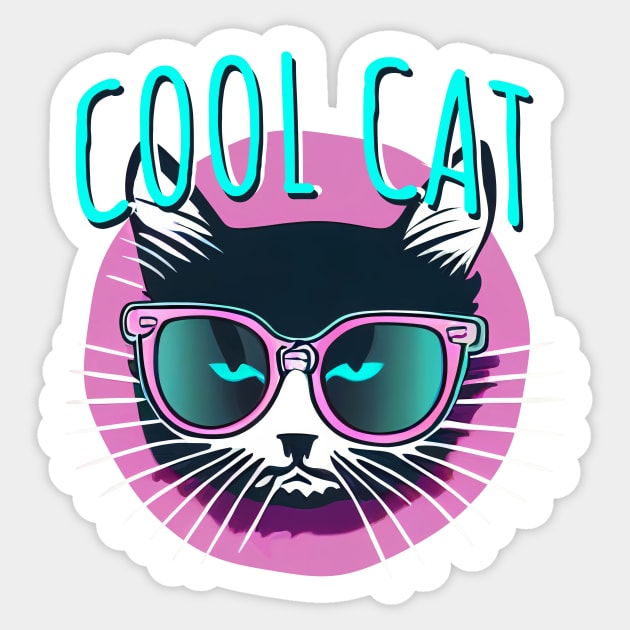 Cool Cat || Vector Art Grumpy Kitten With Glasses Sticker by Mad Swell Designs